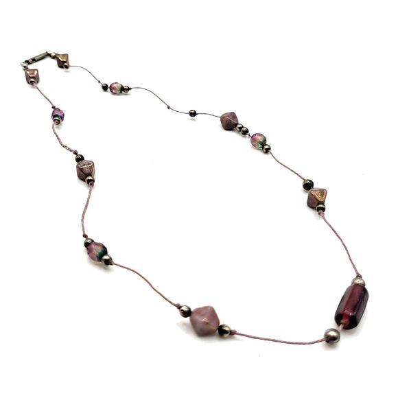 Artisan Sterling Silver Purple Station Necklace Cord 19in - Picture 2 of 4